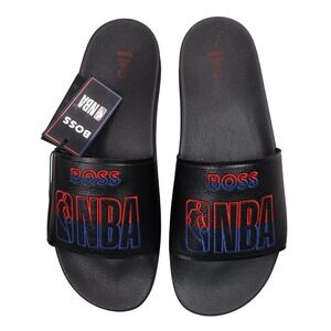 NEW Hugo BOSS NBA Logo Slides Sandals Casual‎ Made in Italy Black Size 45 US 12
